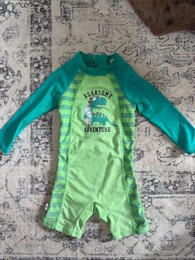 Roarsome Adventure Green Kids Long-Sleeve Rashguard Swim Suit
